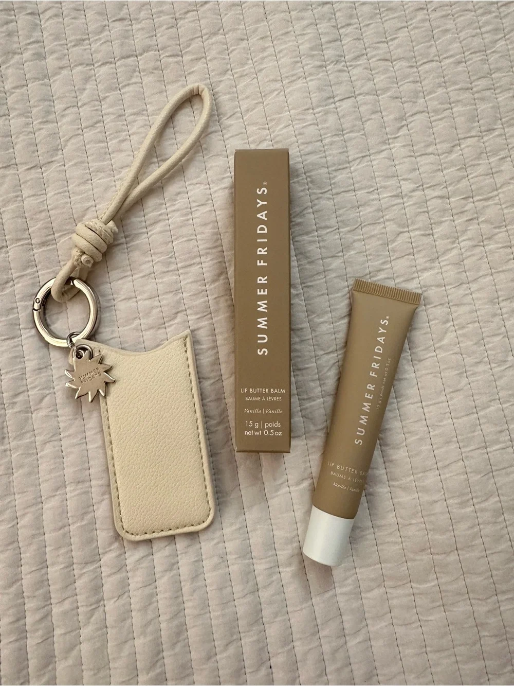 Summer Fridays Lip Butter Balm in Beige Taupe with keychain